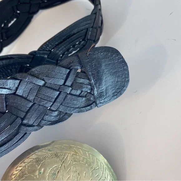 LADIES BELT ONE SIZE MOROCCO CONCHO SILVER BLACK LEATHER BRAIDED WOVEN WESTERN - Picture 5 of 9